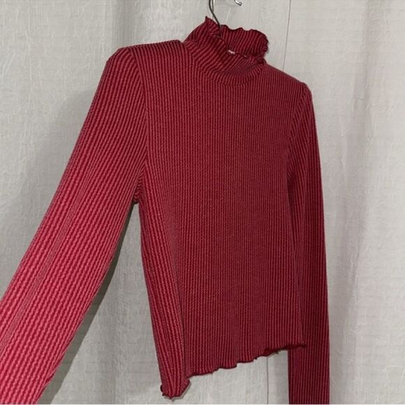 Moa Moa S Cranberry Red Ribbed Mock neck Long Sleeve Top - Picture 6 of 9